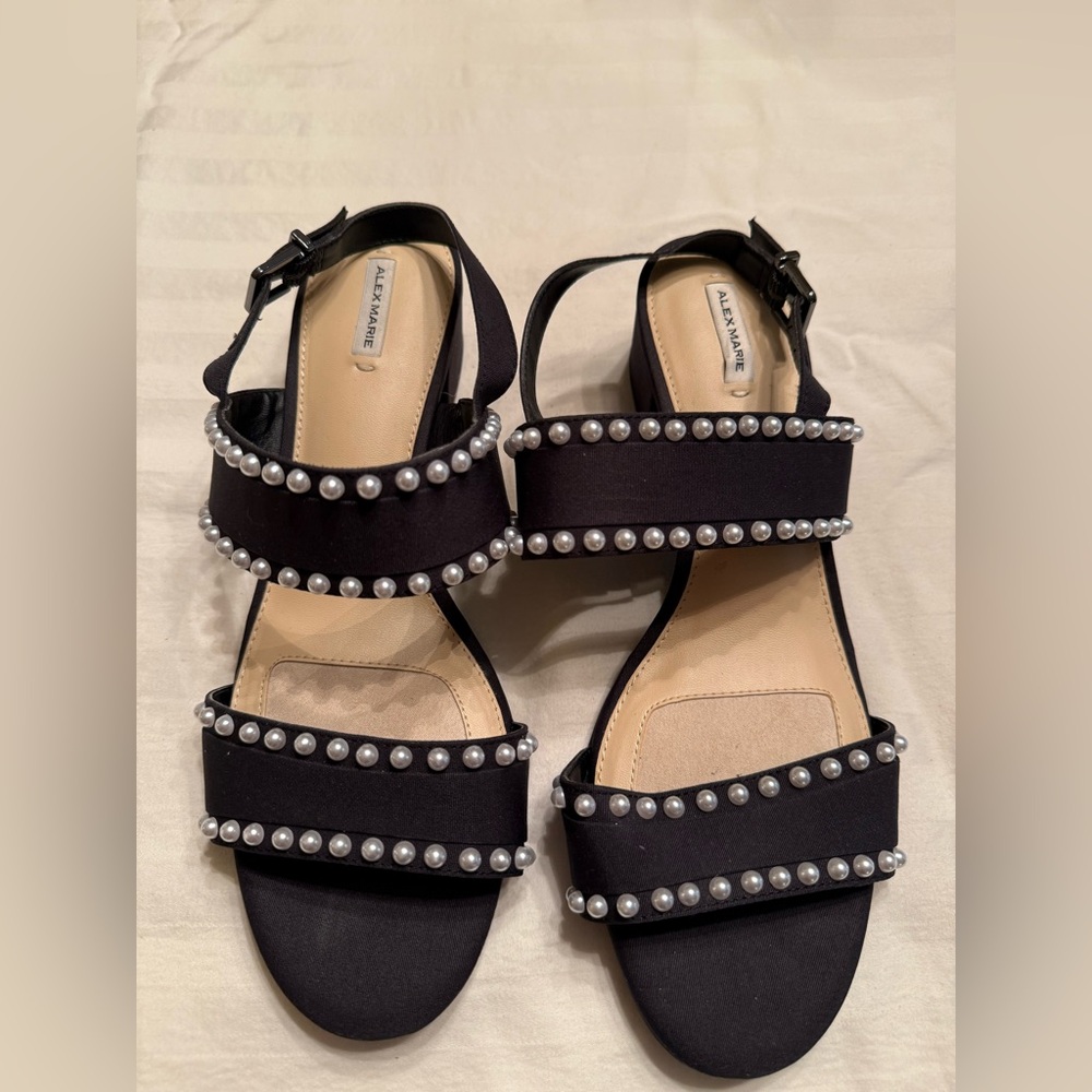 Alex Marie Black Sandals with Pearl Accents